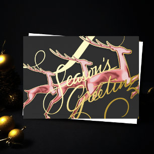 Three Jumping Deer Light Pink Foil Holiday Card