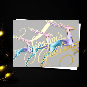 Three Jumping Deer Purple Blue Pink Foil Holiday Card