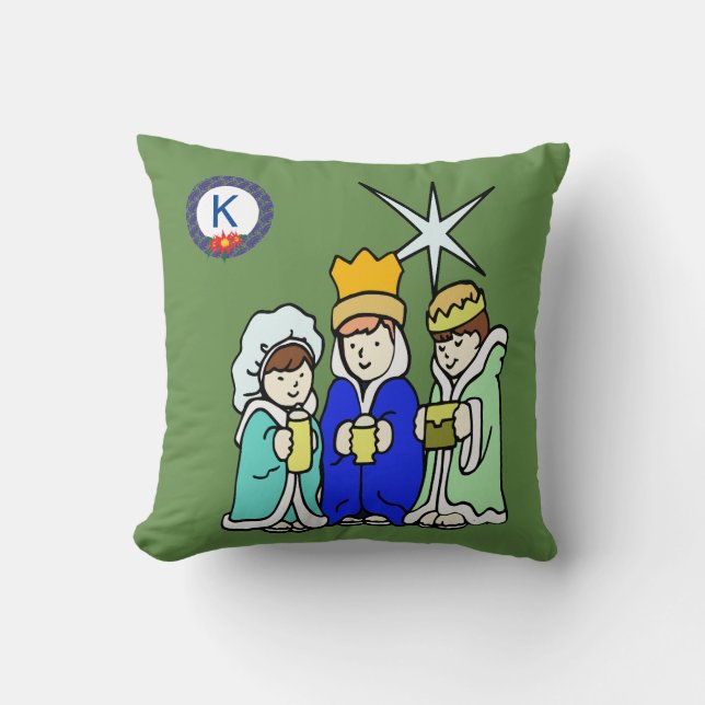 Three Kids as Wise Men and a Monogram Throw Pillow (Front)