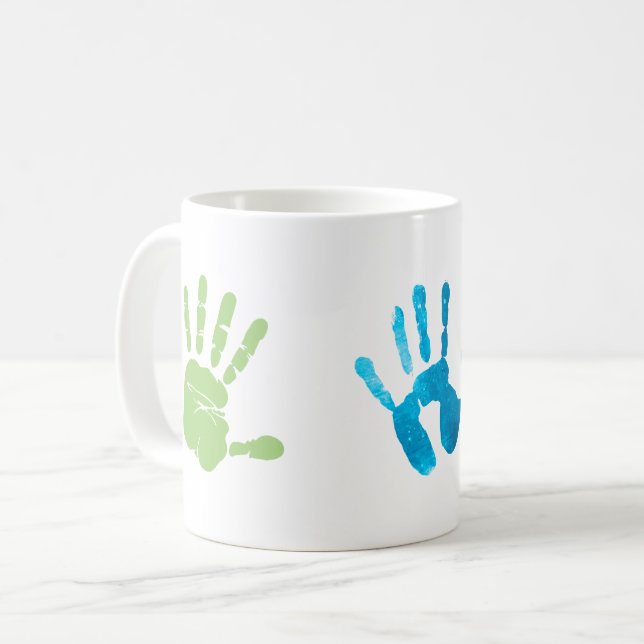 Three kids handprint print gift coffee mug (Front Left)