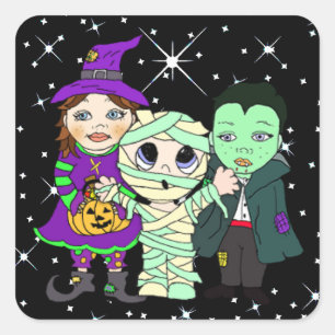 Three Kids in Halloween Costume Square Sticker
