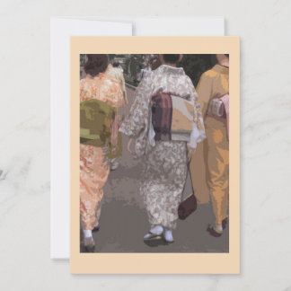Three kimono-clad women on a notecard, blank thank you card