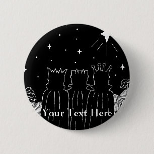 Three kings and Christmas star black and white 2 Inch Round Button