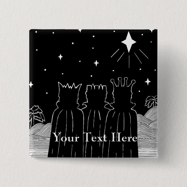 Three kings and Christmas star black and white art 2 Inch Square Button (Front)