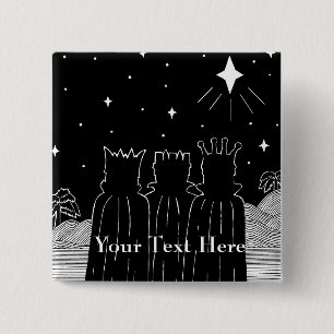 Three kings and Christmas star black and white art 2 Inch Square Button