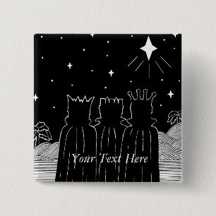 Three kings and Christmas star black and white art 2 Inch Square Button