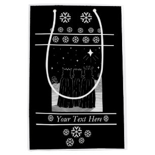 Three kings and Christmas star black and white Medium Gift Bag