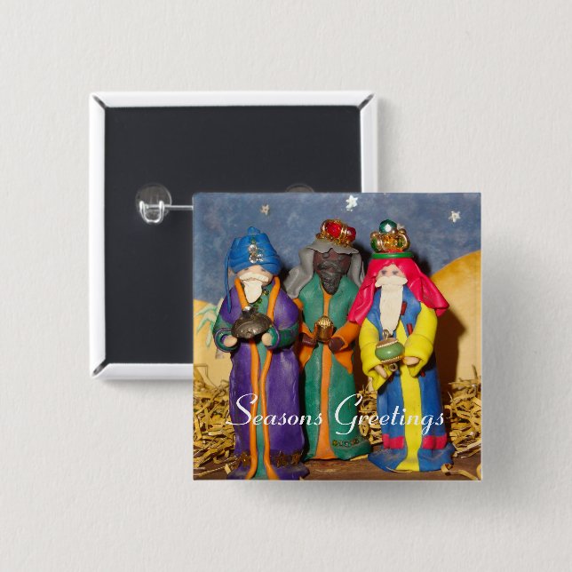 Three kings bearing gifts for baby Jesus christmas 2 Inch Square Button (Front & Back)