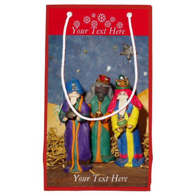 Three kings bearing gifts for baby Jesus christmas Small Gift Bag (Front)