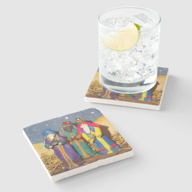 Three kings bearing gifts for baby Jesus christmas Stone Coaster (Side)
