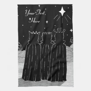 Three kings Christmas star black and white art Kitchen Towel