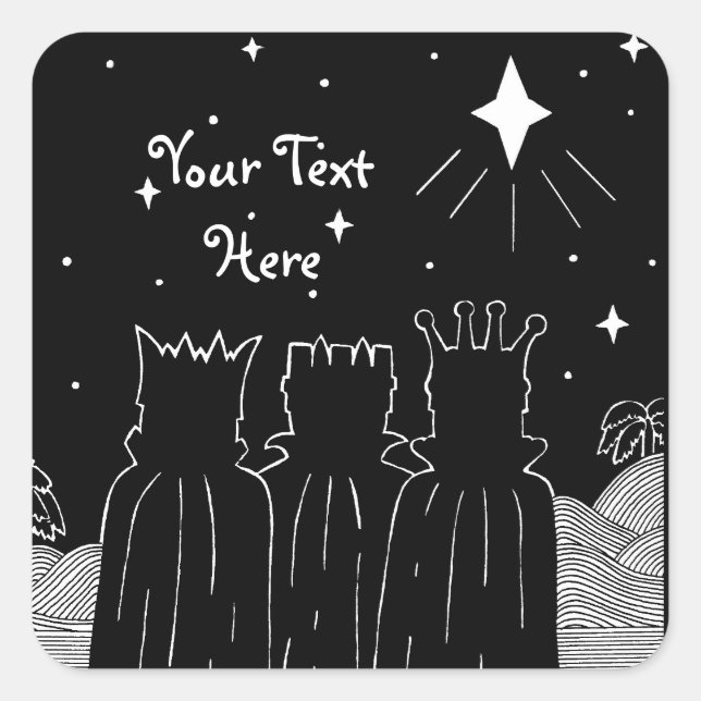 Three kings Christmas star black and white Square Sticker (Front)