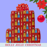 Three Kings on Red Christmas Wrapping Paper<br><div class="desc">Christmas colourful three kings on red background, </div>