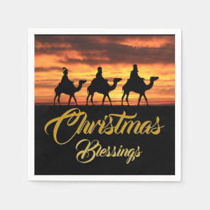 Three Kings Riding Camels Christmas Blessings Napkin