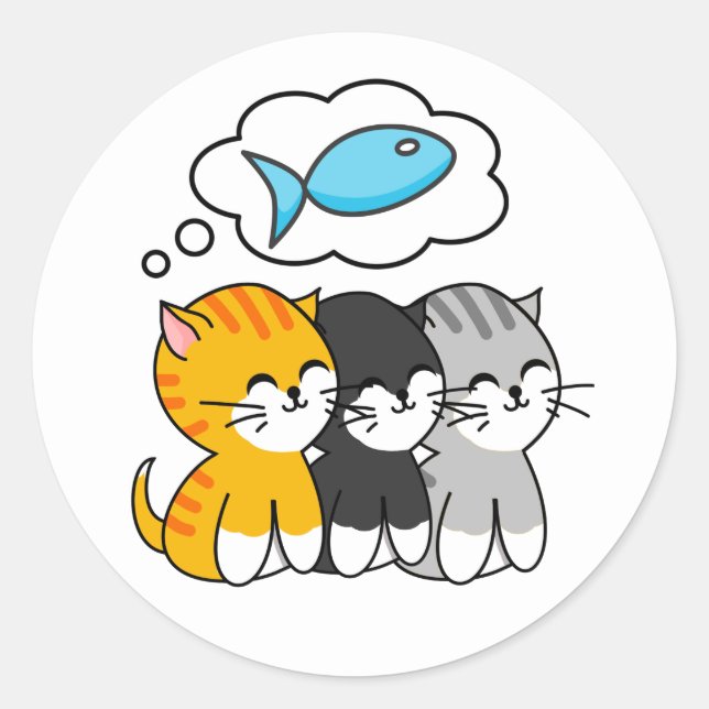 Three Kitten Thinking About Fish Classic Round Sticker (Front)