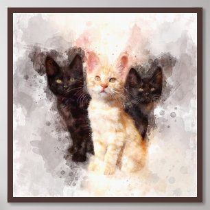 Three kittens cute and beautiful watercolor photo print
