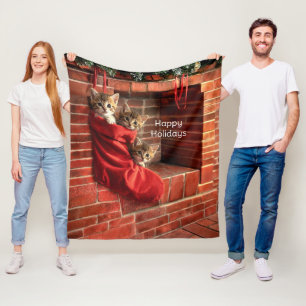 Three kittens in a Christmas Stocking Fleece Blanket