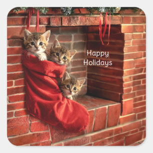 Three kittens in a Christmas Stocking Stickers