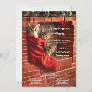 Three Kittens in a Red Stocking Holiday Party Invitation