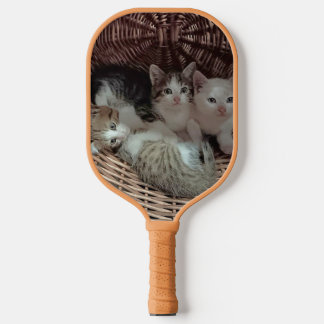 Three Kittens in a Wicker Basket Pickleball Paddle