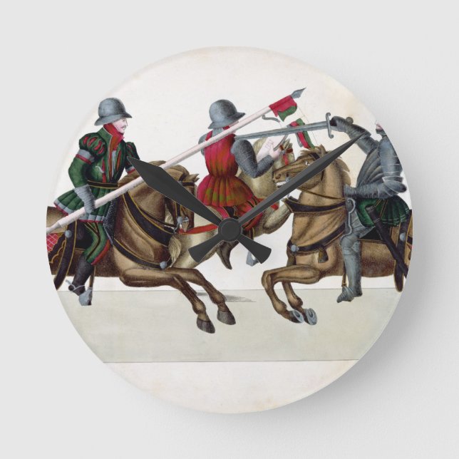 Three knights at a tournament, plate from 'A Histo Round Clock (Front)
