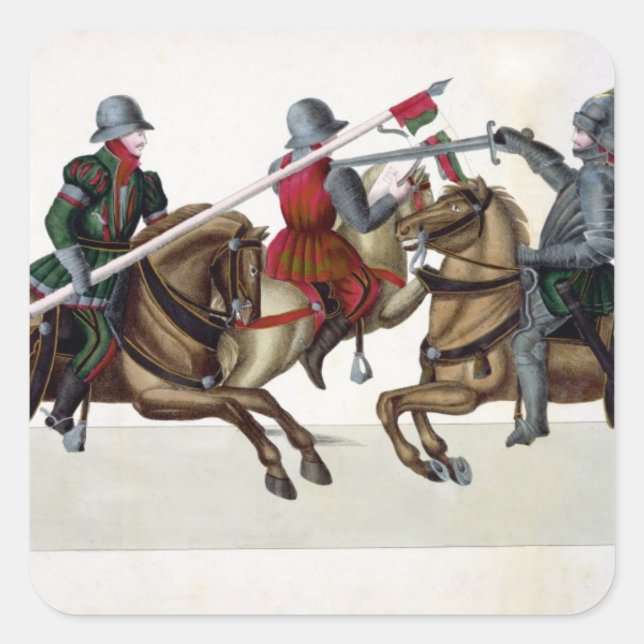 Three knights at a tournament, plate from 'A Histo Square Sticker (Front)