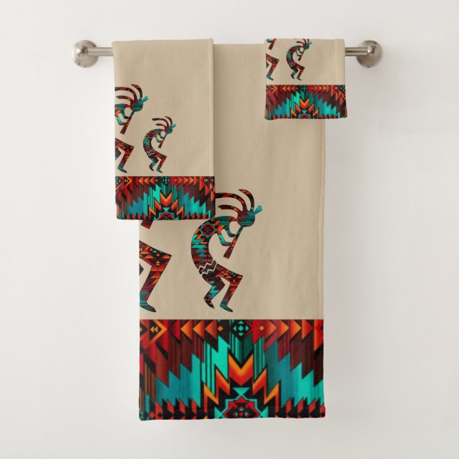 Three Kokopelli Playing The Flute Bath Towel Set (Insitu)