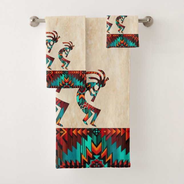 Three Kokopelli Playing The Flute Bath Towel Set (Insitu)