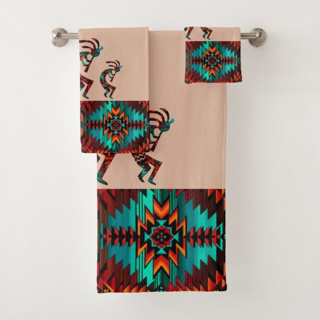 Three Kokopelli Playing The Flute Bath Towel Set (Insitu)