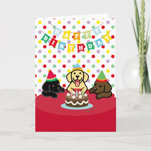 Three Labrador Puppies Birthday Party Card (Front)