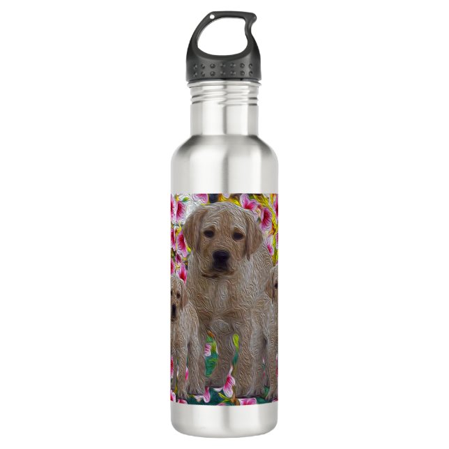 Three Labrador Puppies Oil Painted,   710 Ml Water Bottle (Front)