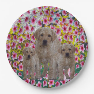 Three Labrador Puppies Oil Painted, Paper Plate