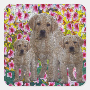 Three Labrador Puppies Oil Painted, Square Sticker