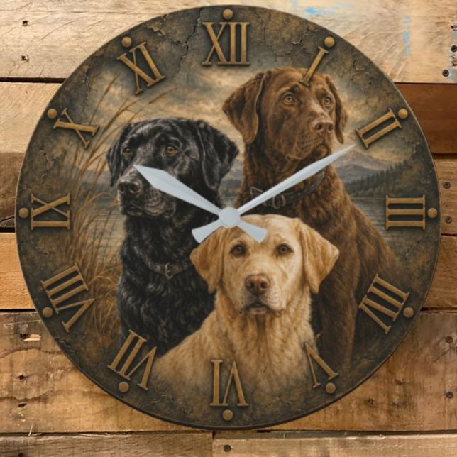 Three Labrador Retrievers Rustic Bronze Roman Nume Large Clock (Creator Uploaded)