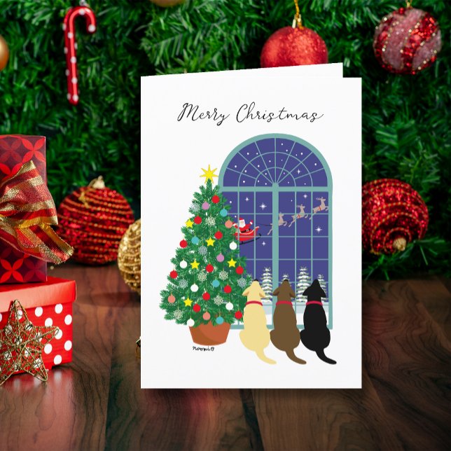 Three Labradors Magical Night Christmas  Holiday Card (Three Labradors Magical Night Christmas Cards.  Yellow Lab, Chocolate Lab, Black Lab included.  )