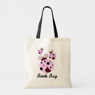 Three ladybug Book Bag.pink and black bugs Tote Bag