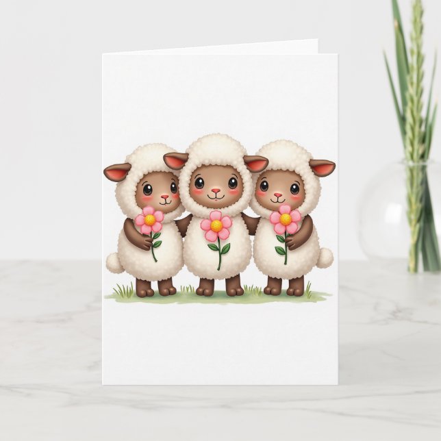 Three Lambs Flower Friend Card (Front)