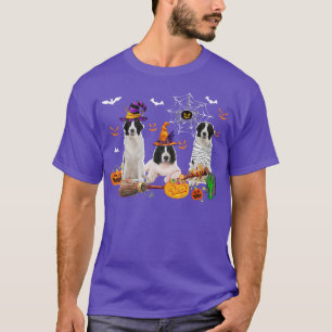 Three Landseer Dogs Witch Halloween Mummy Scary Pu T-Shirt