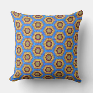 Three Layers Hexagonal Colors on a Blue Settings Throw Pillow
