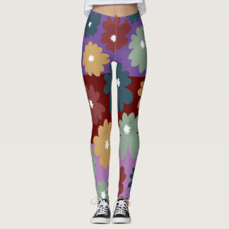 Three layers three colours background floral purpl leggings
