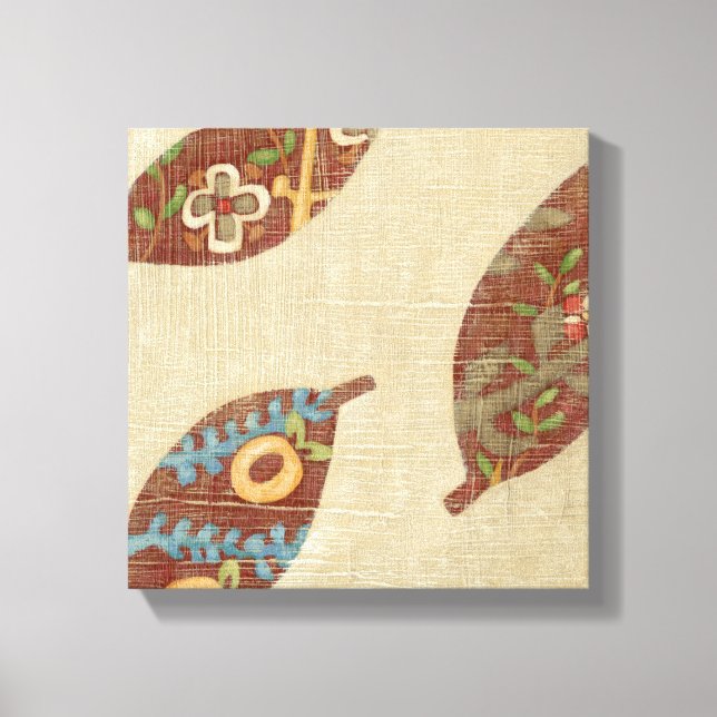 Three Leaves on Linen Texture Background Canvas Print (Front)