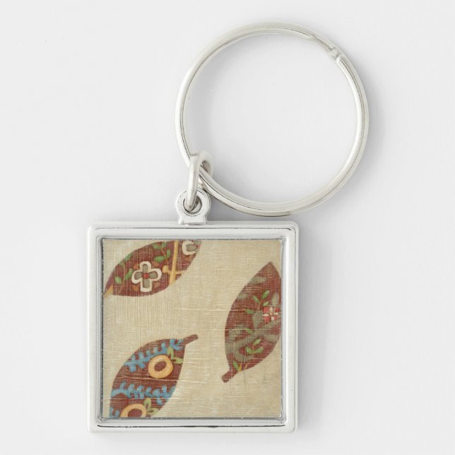 Three Leaves on Linen Texture Background Keychain (Front)