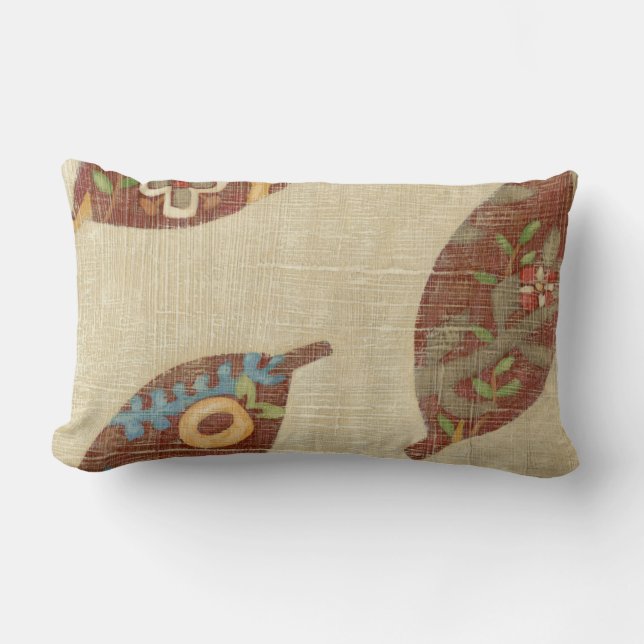 Three Leaves on Linen Texture Background Lumbar Pillow (Front)