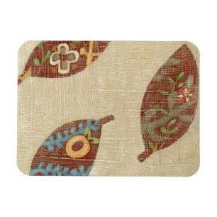 Three Leaves on Linen Texture Background Magnet