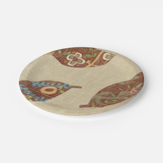 Three Leaves on Linen Texture Background Paper Plate (Angled)