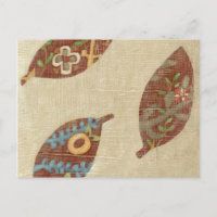 Three Leaves on Linen Texture Background