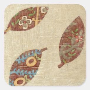 Three Leaves on Linen Texture Background Square Sticker