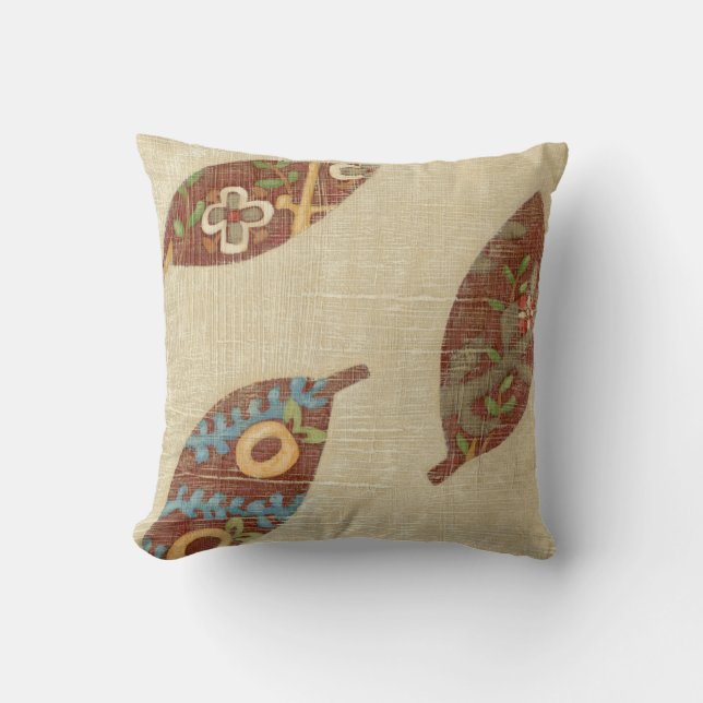 Three Leaves on Linen Texture Background Throw Pillow (Front)