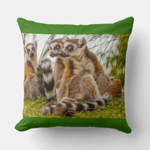 three lemurs on Cotton Throw Pillow, Pillow