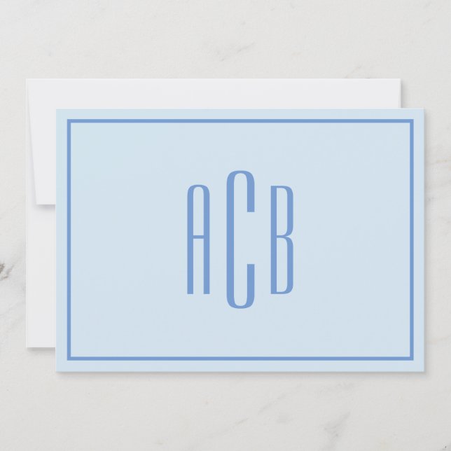 Three Letter Cornflower Blue Monogram Border Card (Front)